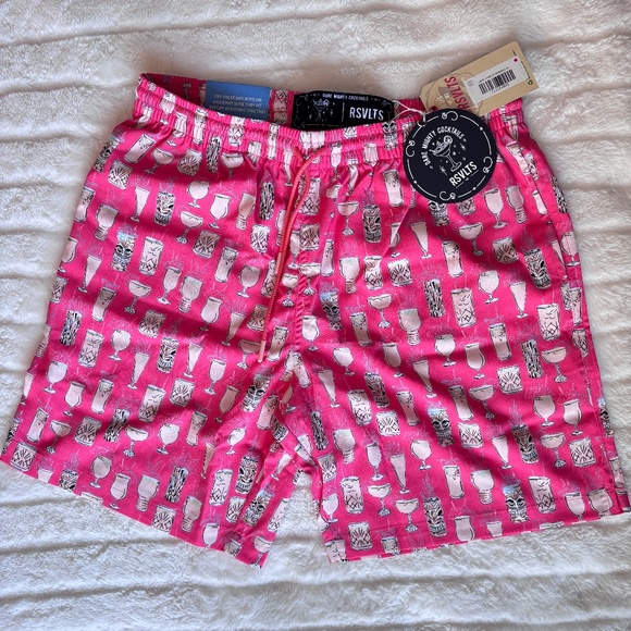 RSVLTS Other - RSVLTS Men’s Swim Trunks – Pink Cocktail Glass Print – NWT Size M